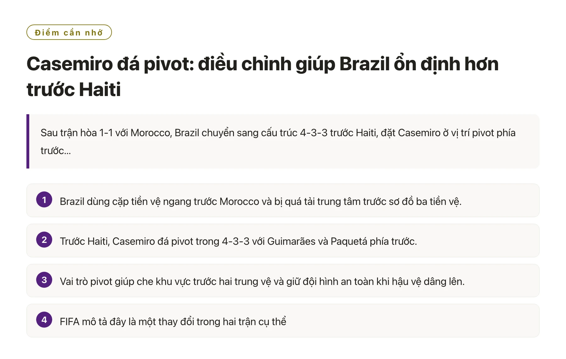 Casemiro đá pivot: điều chỉnh giúp Brazil ổn định hơn trước Haiti——全文要点速览